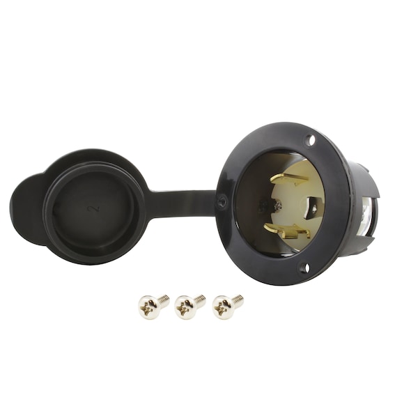 Flanged Locking Inlet, 30 A, 277V AC, Screw Terminals, Black